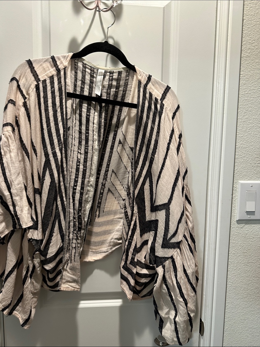 Beige and Black Striped Open Front Women's open cardigan